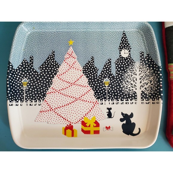 Vintage Christmas Plastic Serving Tray By Ullman Co And Felt Christmas Stocking - Picture 2 of 7